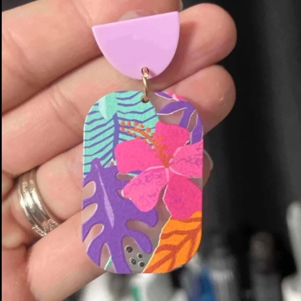 B2G1🌺Vibrant Tropical Hibiscus Floral Purple Pink Flowers Boho Statement 🌺NWT_11